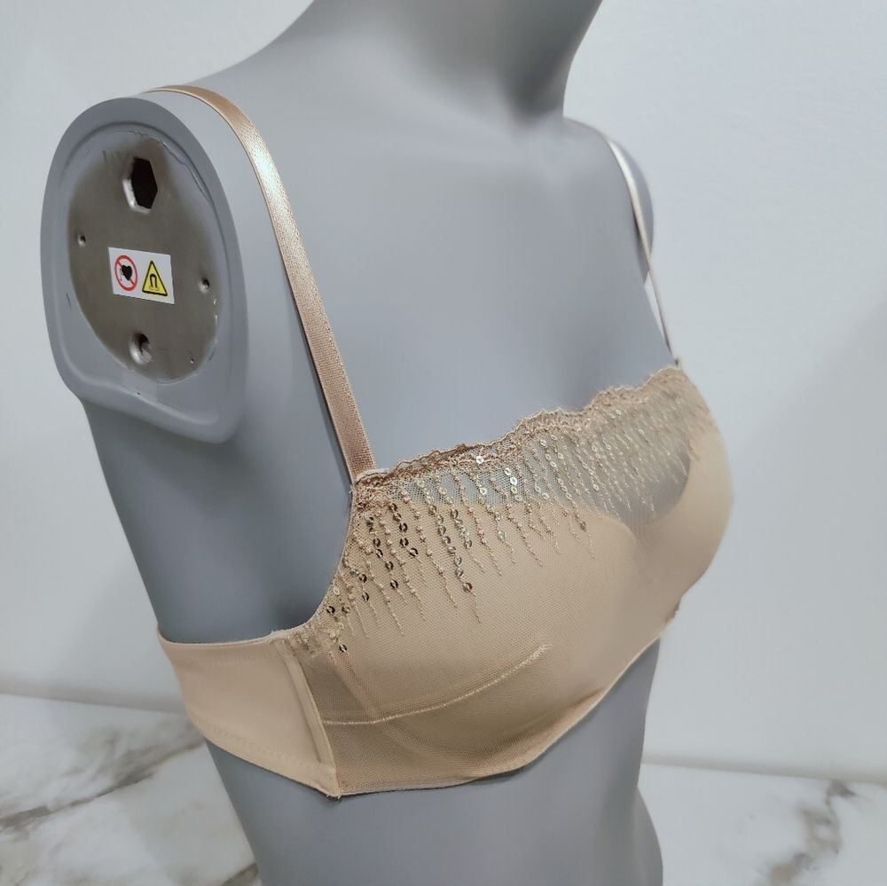 Soma 79984 Tan/Nude Lace Sequin Mesh Overlay Lightly Lined Bra,  32C - Picture 4 of 16